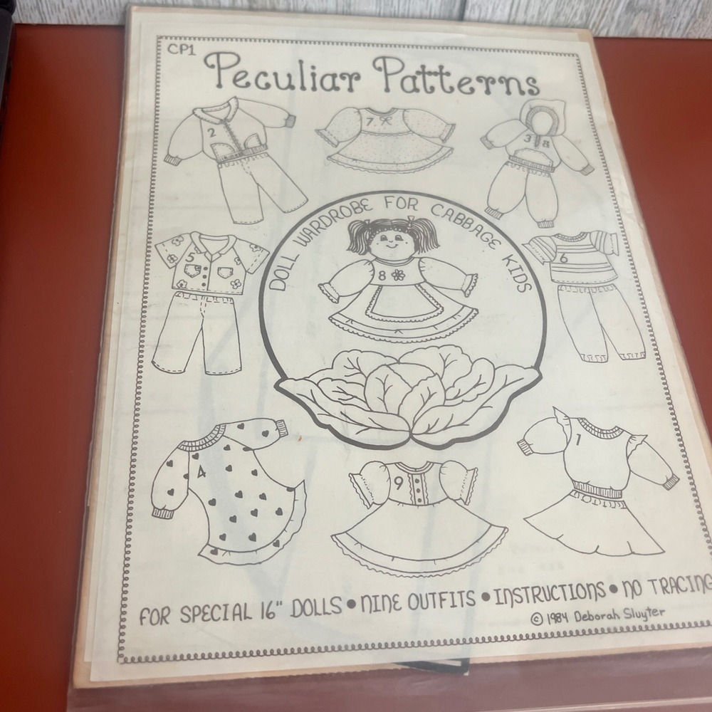 Vtg 1984 Peculiar Patterns CP1 Doll Wardrobe for 16 inch Cabbage Kids 9 Outfits